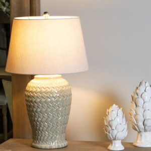 Woven Ceramic Table Lamp - Textured Base Neutral Linen Shade