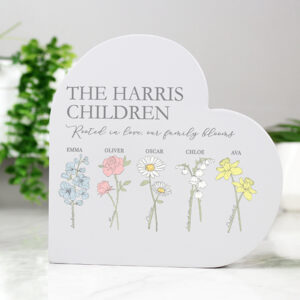 Birth Flower Gift - Personalised Heart Ornament for Families