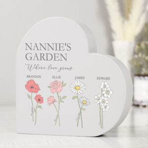 Birth Flower Gift - Personalised Heart for Grandmothers