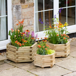 Hexagonal Garden Planters | Zest Marford Wooden Set of Three