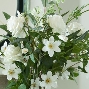 Faux White Garden Roses in Display