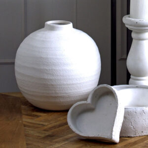 Tiber Matte White Round Vase - Textured Coastal Collection