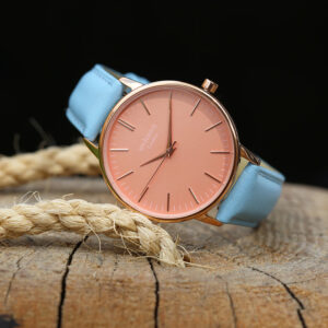 Blue Leather Pink Face Ladies Architect Personalised Watch