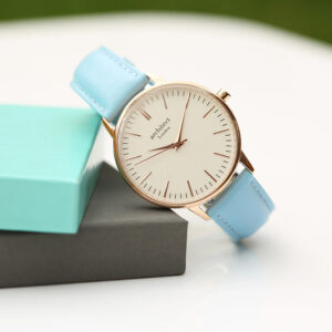 Personalised Ladies Blanc Watch + Light Blue Strap