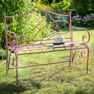 Rose Pink Outdoor Bench - Ornate Steel Bench by Ascalon