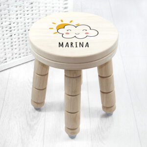 Kids Wooden Stool - Cute Smiling Cloud Design Personalised