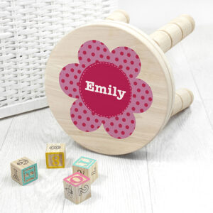 Kids Pink Wooden Stool | Adorably Polka Dot Personalised