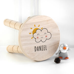 Personalised Kids Wooden Stool - Smiling Cloud Design