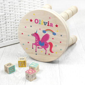 Unicorn Childs Stool - Enchanting Wooden Stool Personalised