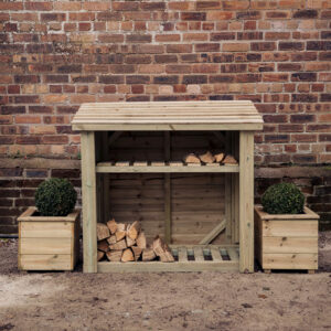 4ft Log Store with Kindling Shelf - Sturdy Timber Storage
