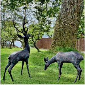 Stag and Doe Pair Sculptures | Aluminium & Bronze Patina