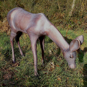 Grazing Doe Sculpture | Hand-Cast Aluminium & Bronze Patina