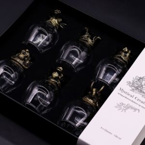Mystical Creature Glass Set - Six Intricate Brass Bases