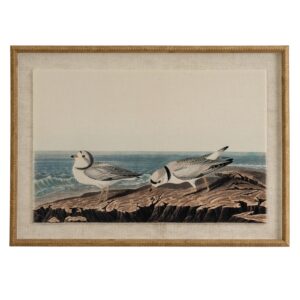 Coastal Birds Linen Wall Art | Plovers with Beaded Frame