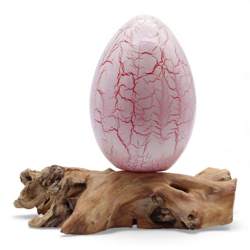 Crackle Egg Lamp | Fiery Orange Crackle Egg on Driftwood