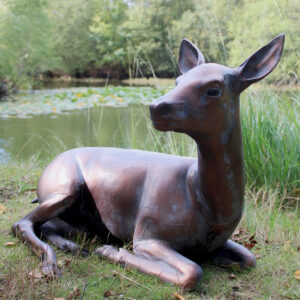 Doe Laying Sculpture - Hand Cast Aluminium 70cm