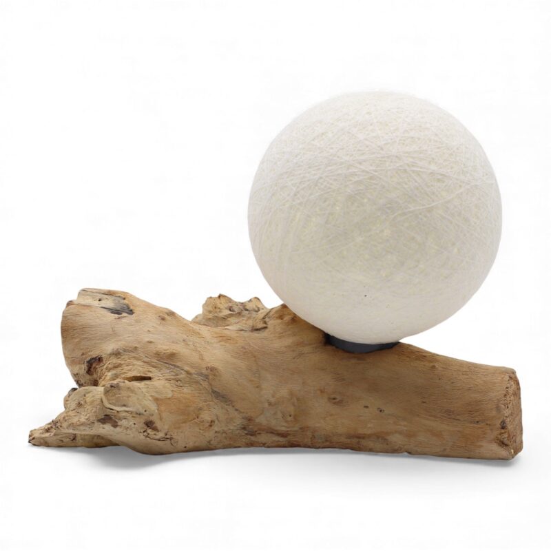 Ivory Cotton Ball Lamp | Handcrafted Light on Driftwood Base