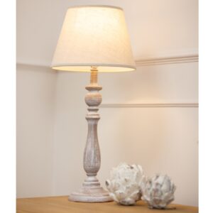 Column Table Lamp | Dunum Distressed Wood & Linen Shade