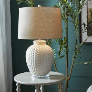 Textured Ceramic Table Lamp - Twill Weave Glossy Elegance