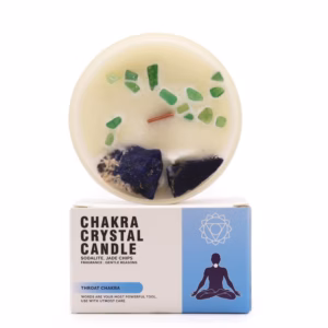 Throat Chakra Crystal Candle | Soy Wax Sodalite & Jade Chips