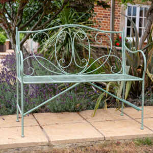 Art Nouveau Steel Garden Bench – Pale Sage Powder Coated
