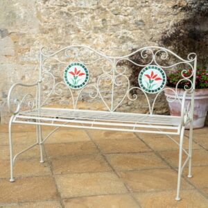 Cream Mosaic Garden Bench | Mediterranean Inspired Décor