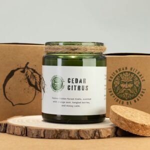 Cedar Citrus Soy Candle | Wood Wick, Green Glass, 26h Burn