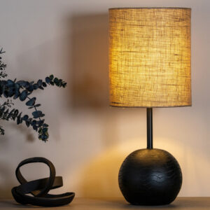 Black Cannon Table Lamp & Hessian Shade _ Free GB Delivery