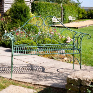 Elegant ornate steel garden bench - Heritage Green