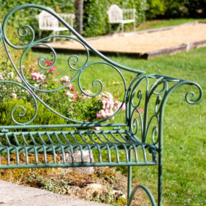 Ornate Steel Garden Bench Heritage Antiqued Green for Two
