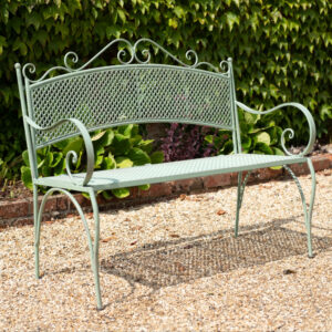 Sage Green Metal Garden Bench | Vintage Inspired Patio Seat