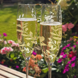 Floral Crystal Champagne Flutes Engraved for Two