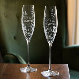 Personalised Floral Crystal Champagne Flutes
