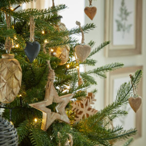 90 Wooden Hanging Hearts on a Christmas Tree