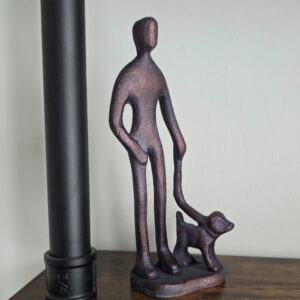 Dog Walker Sculpture _ Bronzed Aluminum Dog Lover Ornament