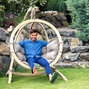 Outdoor Hanging Egg Chair Set in Taupe Silver