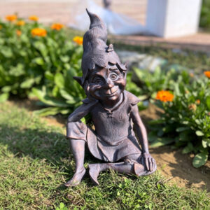 Pixie Garden Ornament Sitting - Hand Crafted 40cm Bronzed